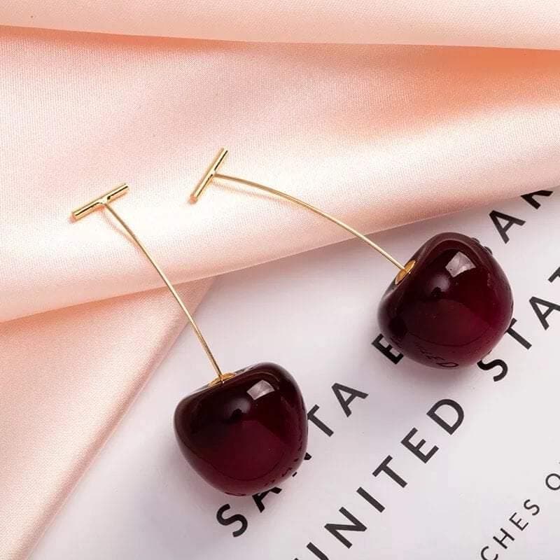 Cherry Burgundy Red Realistic Earrings