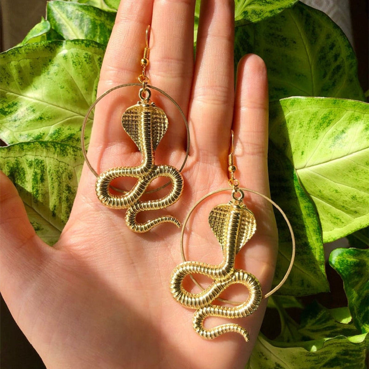 Gold Snake Earrings, Large Hoop Earrings, Animal Earrings, Gift For