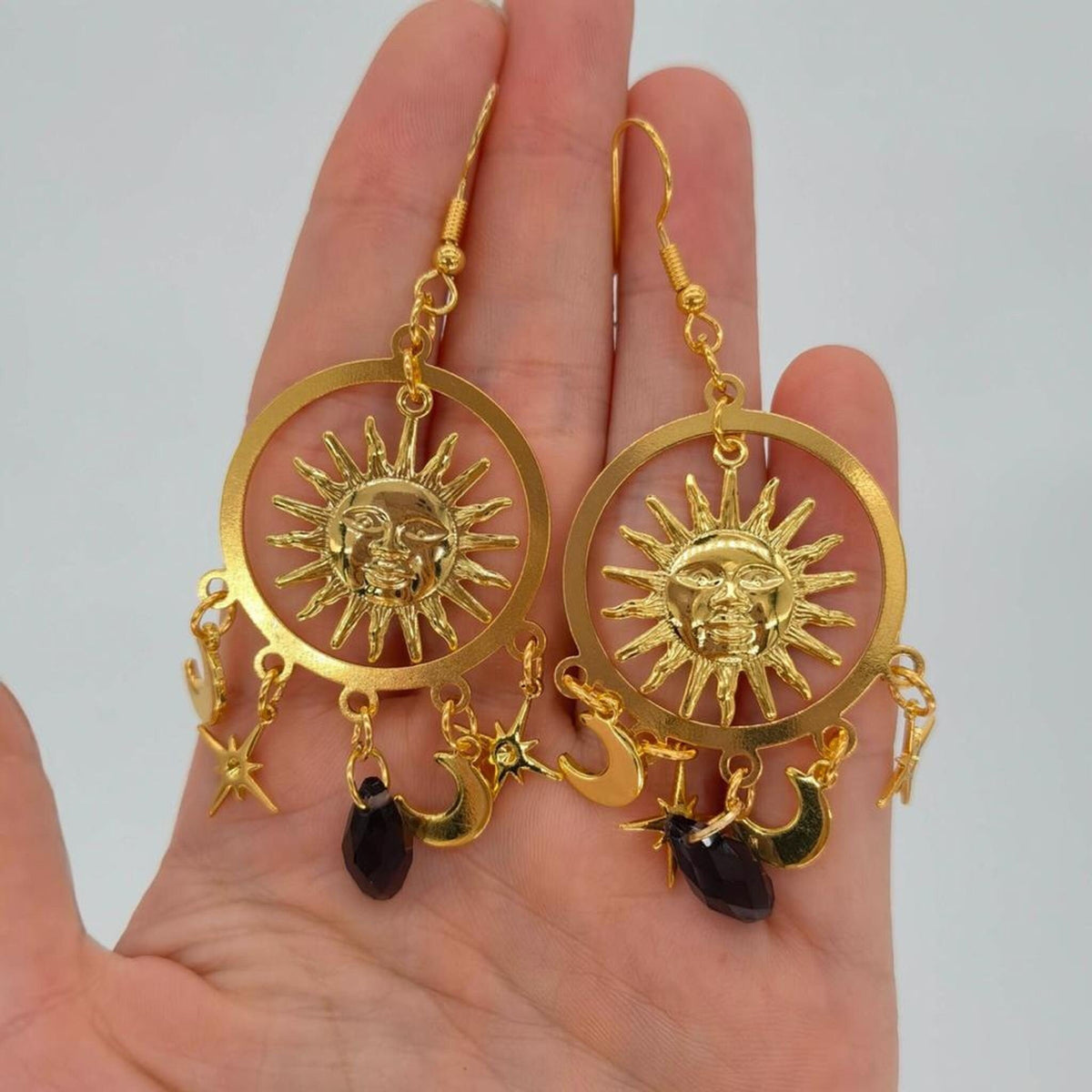 Healing Sun Celestial Star Hoop Earring, Color Drop Crystal Rebirth