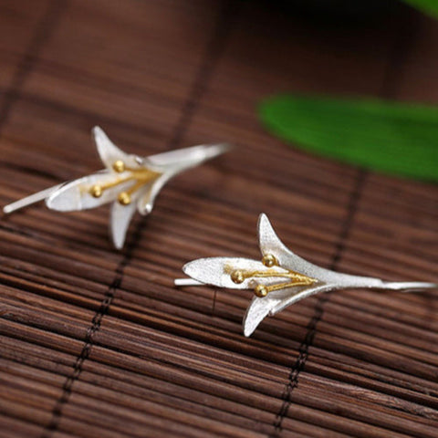 Silver Jasmine Flower Hook Earrings Floral Metallic Elegant Princess white spring Large Earrings - Froppin