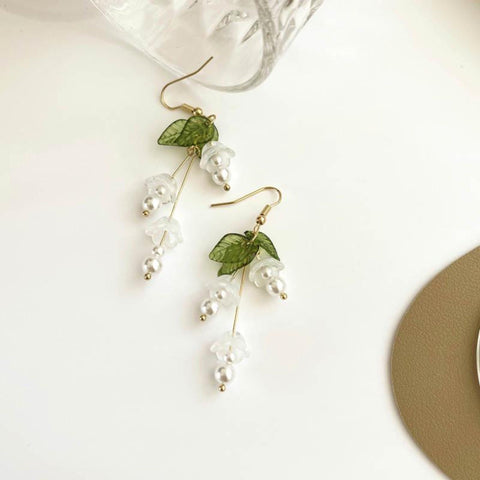 14k Gold Lily Of The Valley Earrings, Spring Flower Earrings, Cute Bell Flowers, Lilies Floral Realistic Dangle Earrings, 14K Hypoallergenic - Froppin
