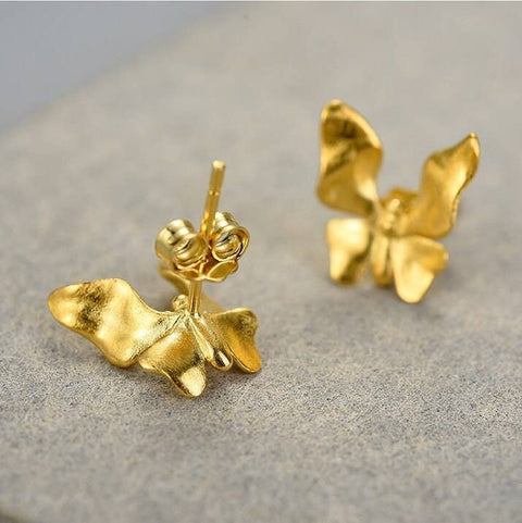 18k Gold Butterfly Earrings Dainty Minimalist Earrings - Froppin