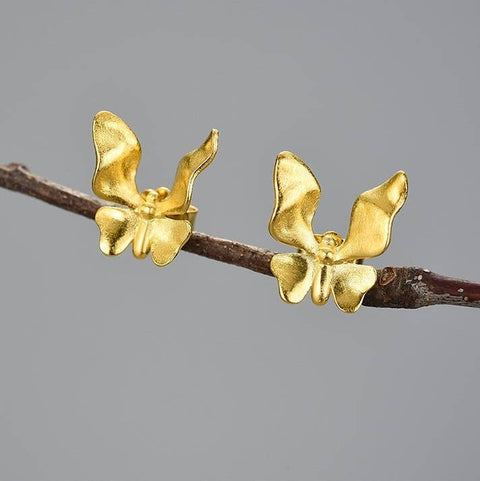 18k Gold Butterfly Earrings Dainty Minimalist Earrings - Froppin