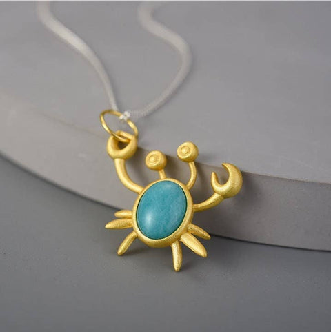 18k Gold Crabby Gemstone Necklace Crystal Necklace - Froppin