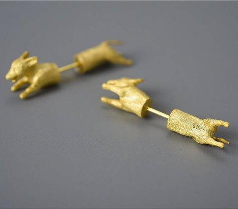 18k Gold Dog Earrings Animal Earrings Unisex Edgy Earrings - Froppin