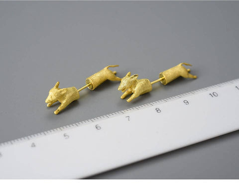 18k Gold Dog Earrings Animal Earrings Unisex Edgy Earrings - Froppin