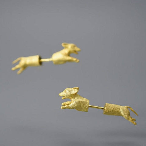 18k Gold Dog Earrings Animal Earrings Unisex Edgy Earrings - Froppin