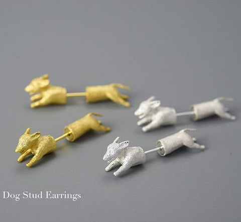 18k Gold Dog Earrings Animal Earrings Unisex Edgy Earrings - Froppin