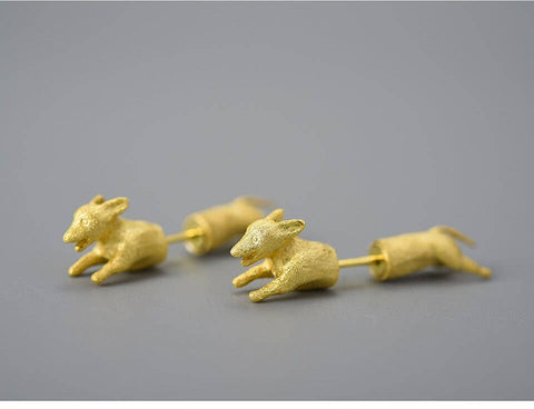 18k Gold Dog Earrings Animal Earrings Unisex Edgy Earrings - Froppin