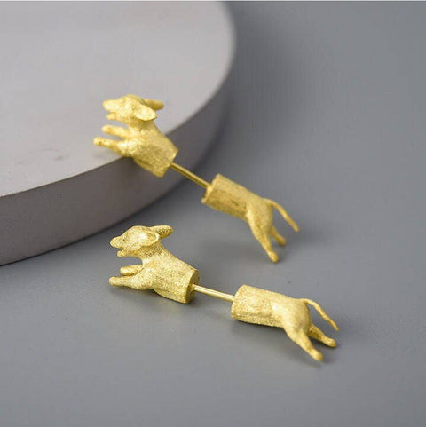18k Gold Dog Earrings Animal Earrings Unisex Edgy Earrings - Froppin