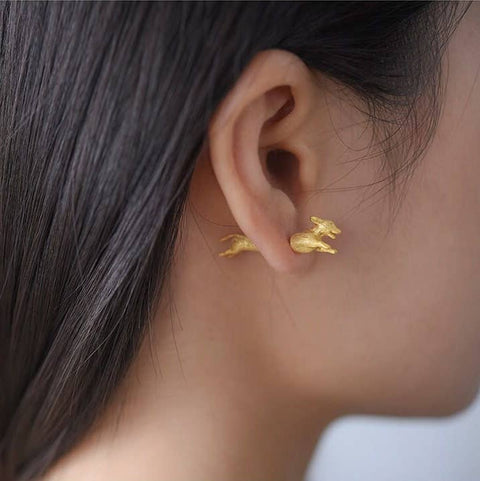 18k Gold Dog Earrings Animal Earrings Unisex Edgy Earrings - Froppin