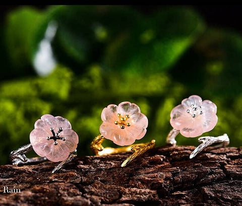 18k Gold Rain Pink Flower Ring for Her Crystal Jewelry - Froppin