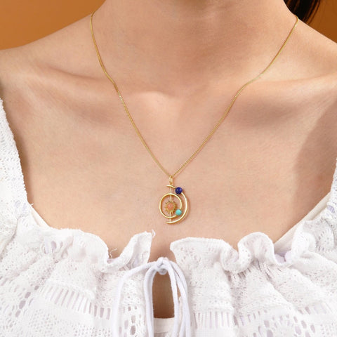 18k Gold Solar System Necklace Torquoise Stone Pendant - Froppin