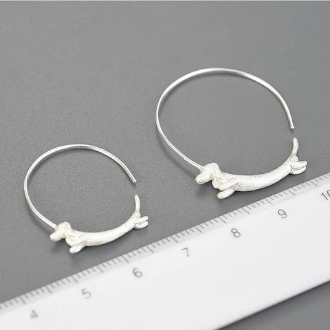 18k Silver Dachshund Hoops Weiner Dog Earrings - Froppin
