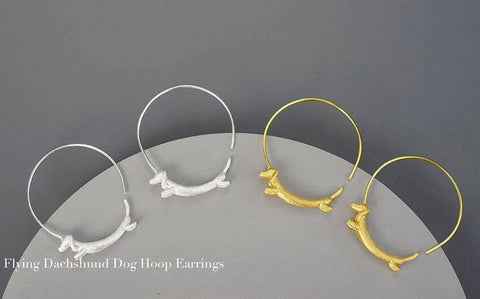 18k Silver Dachshund Hoops Weiner Dog Earrings - Froppin