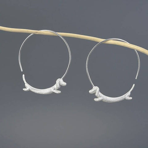 18k Silver Dachshund Hoops Weiner Dog Earrings - Froppin