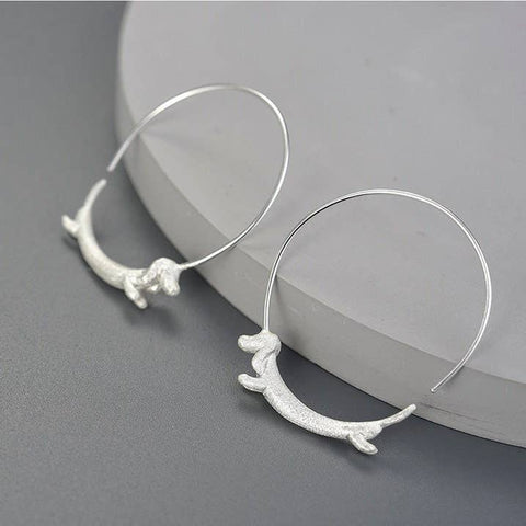 18k Silver Dachshund Hoops Weiner Dog Earrings - Froppin
