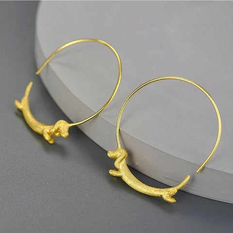18k Silver Dachshund Hoops Weiner Dog Earrings - Froppin