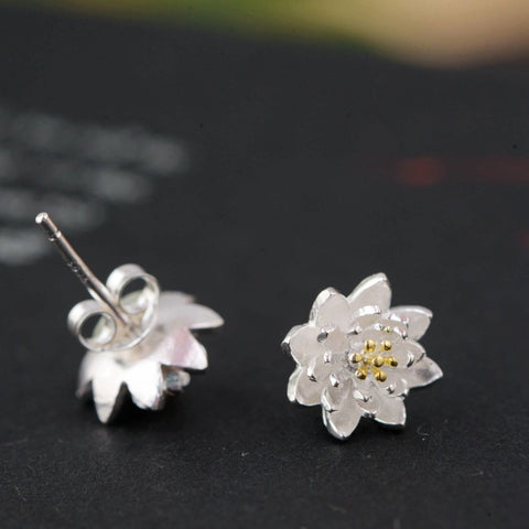 925 Silver Flower Earrings Gold Floral Earrings - Froppin