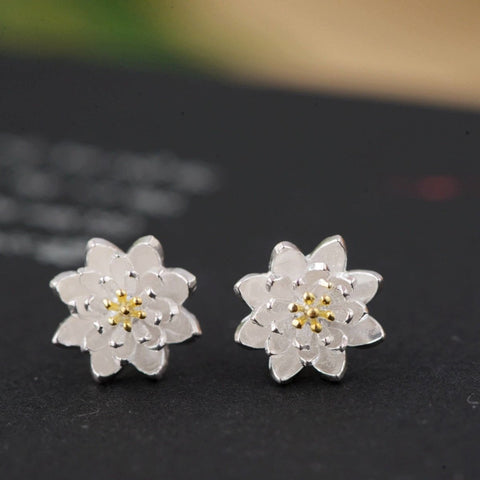 925 Silver Flower Earrings Gold Floral Earrings - Froppin