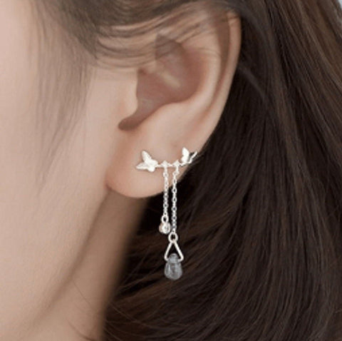 925 Sterling Silver Butterfly Infinity Dangle Earrings, Double Butterfly Clear Teardrop Water Dainty Earrings, Minimalist Tiny Stud Earrings - Froppin