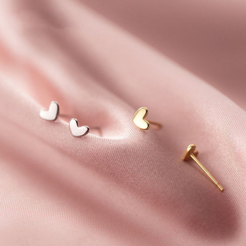 925 Sterling Silver Tiny Minimalist Heart Stud Earrings, Dainty Cute Studs Girly Earrings, Gold Plated Art Heart Earrings, Delicate Earrings - Froppin