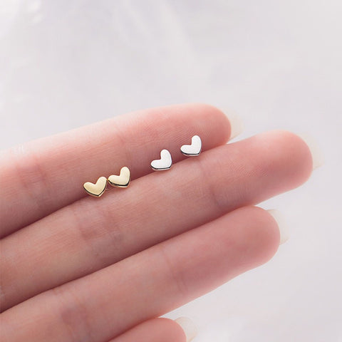 925 Sterling Silver Tiny Minimalist Heart Stud Earrings, Dainty Cute Studs Girly Earrings, Gold Plated Art Heart Earrings, Delicate Earrings - Froppin