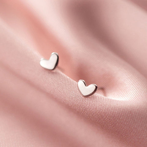 925 Sterling Silver Tiny Minimalist Heart Stud Earrings, Dainty Cute Studs Girly Earrings, Gold Plated Art Heart Earrings, Delicate Earrings - Froppin