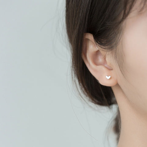 925 Sterling Silver Tiny Minimalist Heart Stud Earrings, Dainty Cute Studs Girly Earrings, Gold Plated Art Heart Earrings, Delicate Earrings - Froppin