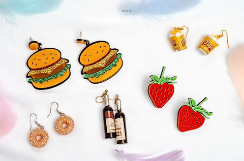 Acrylic Strawberry Large Stud Earrings, Creamy Strawberry Heart Stud, 3D Dangle Earring, Diet Earrings, Real Vegan Comfort Food Love Earring - Froppin