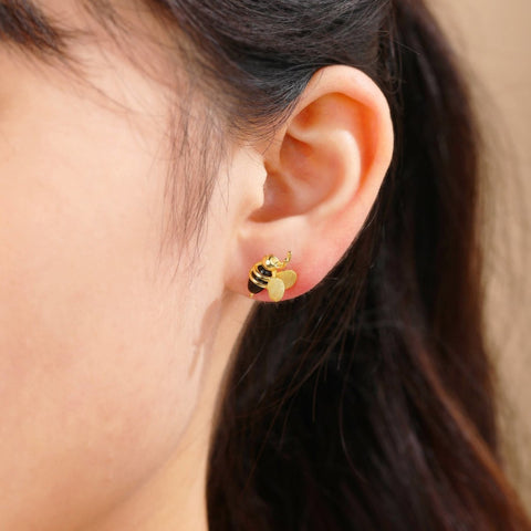 Agate Honeybee Stud Earrings, Gold Studs Gemstone Earrings, Birthstone Earrings, Insect Bee Lover Animal Minimalist Jewelry Beehive Earrings - Froppin