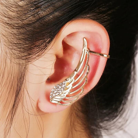 Angel Wings Cuff Wrap Earrings Elegant Golden and Silver With Rhinestones Comfortable Secure Closure Gift for her Sparkly iridescent Design - Froppin