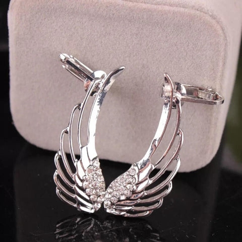 Angel Wings Cuff Wrap Earrings Elegant Golden and Silver With Rhinestones Comfortable Secure Closure Gift for her Sparkly iridescent Design - Froppin