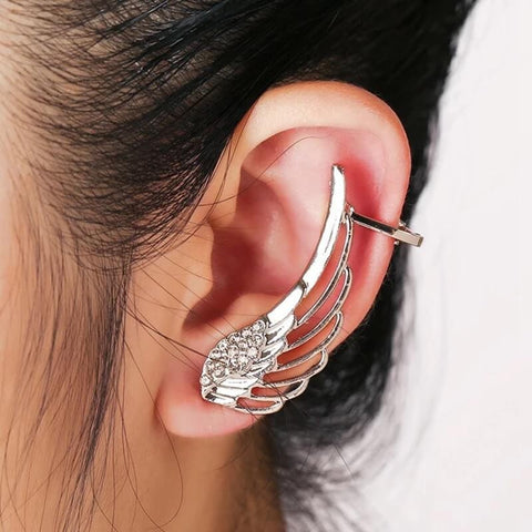 Angel Wings Cuff Wrap Earrings Elegant Golden and Silver With Rhinestones Comfortable Secure Closure Gift for her Sparkly iridescent Design - Froppin