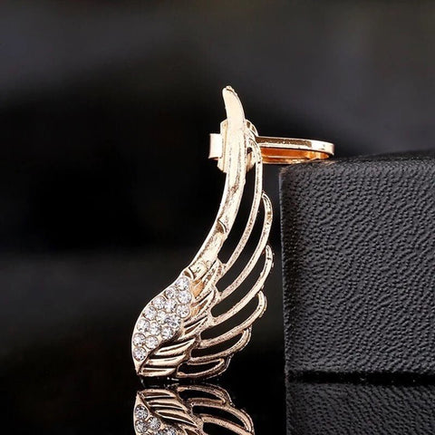 Angel Wings Cuff Wrap Earrings Elegant Golden and Silver With Rhinestones Comfortable Secure Closure Gift for her Sparkly iridescent Design - Froppin