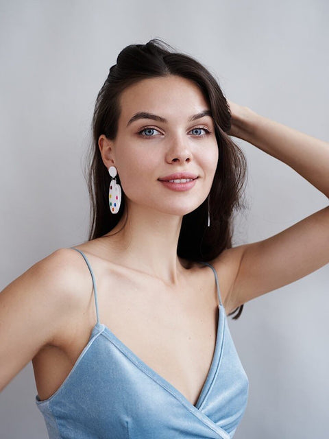 Artist Pallet and Brush Asymmetric Colorful Big Earrings - Froppin