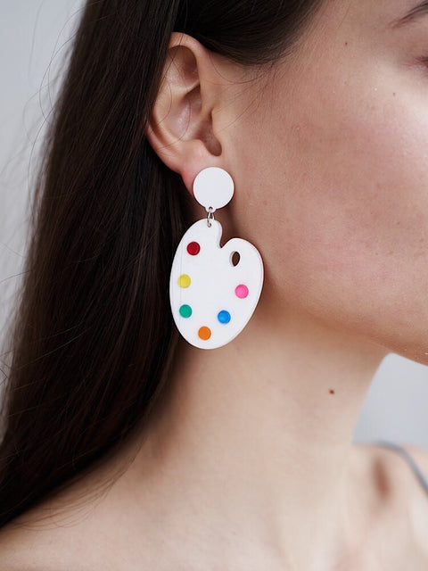 Artist Pallet and Brush Asymmetric Colorful Big Earrings - Froppin