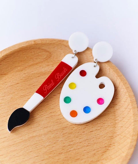 Artist Pallet and Brush Asymmetric Colorful Big Earrings - Froppin