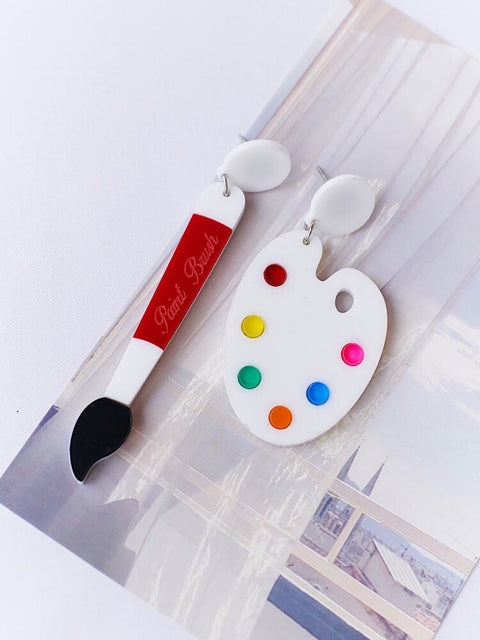 Artist Pallet and Brush Asymmetric Colorful Big Earrings - Froppin