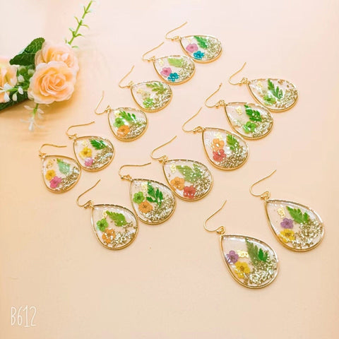 Assortment Dry Flower Earrings, Dry Press Flower Earrings, Resin Earrings Boho Earrings, Vegan Earrings Floral Jewelry Dried Flower Earrings - Froppin