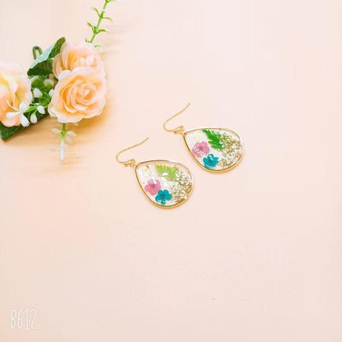 Assortment Dry Flower Earrings, Dry Press Flower Earrings, Resin Earrings Boho Earrings, Vegan Earrings Floral Jewelry Dried Flower Earrings - Froppin