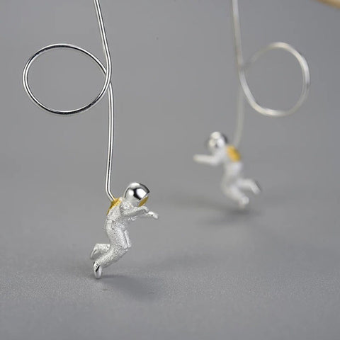 Astronaut In 18K Gold Space Suit Black Hole Studs, Cosmic Expedition Realistic Outer Space Explore Moon Astrology Sterling Silver Earrings - Froppin