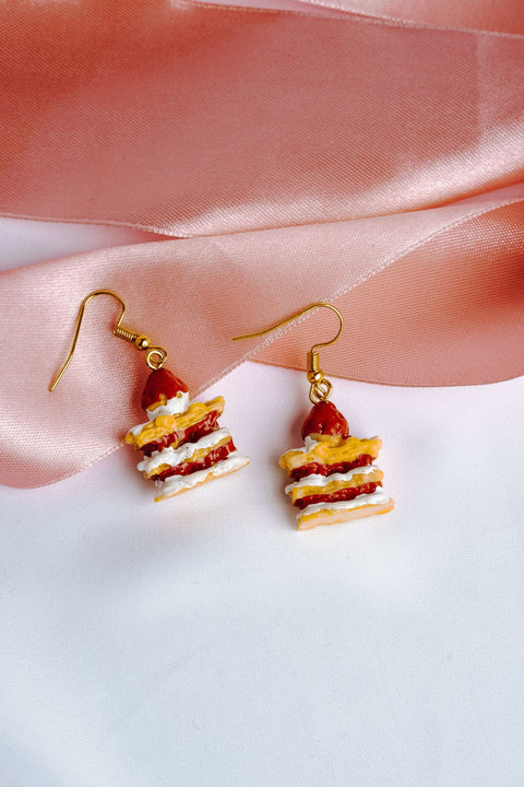 Birthday Cake Earring, Strawberry Earring Cream Slice Earrings, Sweet Fun Gift For Her, Dessert Funny Earrings, Foodie Unusual Food Earrings - Froppin