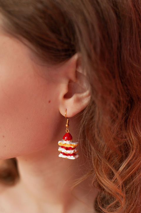 Birthday Cake Earring, Strawberry Earring Cream Slice Earrings, Sweet Fun Gift For Her, Dessert Funny Earrings, Foodie Unusual Food Earrings - Froppin