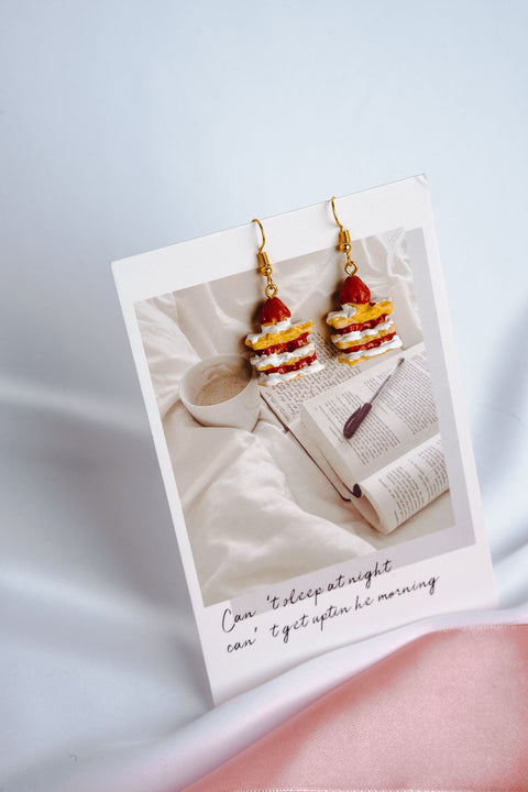 Birthday Cake Earring, Strawberry Earring Cream Slice Earrings, Sweet Fun Gift For Her, Dessert Funny Earrings, Foodie Unusual Food Earrings - Froppin