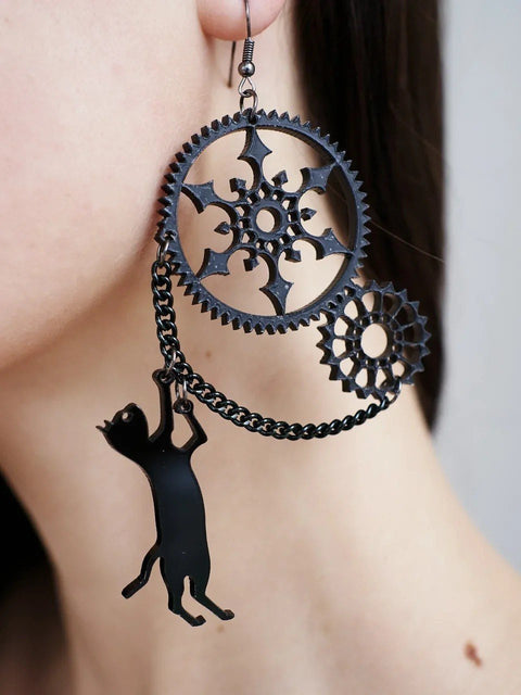 Black Cat Steampunk Large Earrings - Froppin