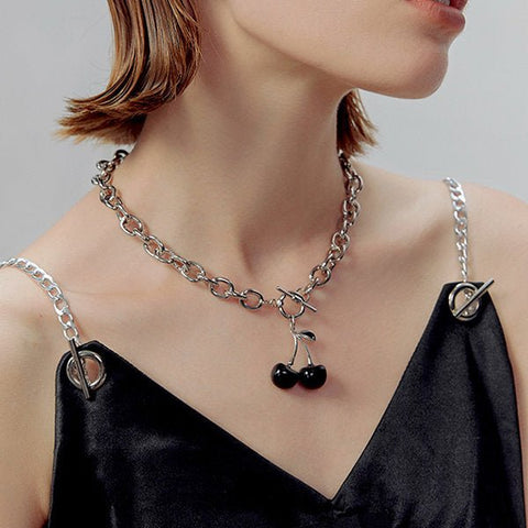 Black Cherry Silver Chain Necklace - Froppin