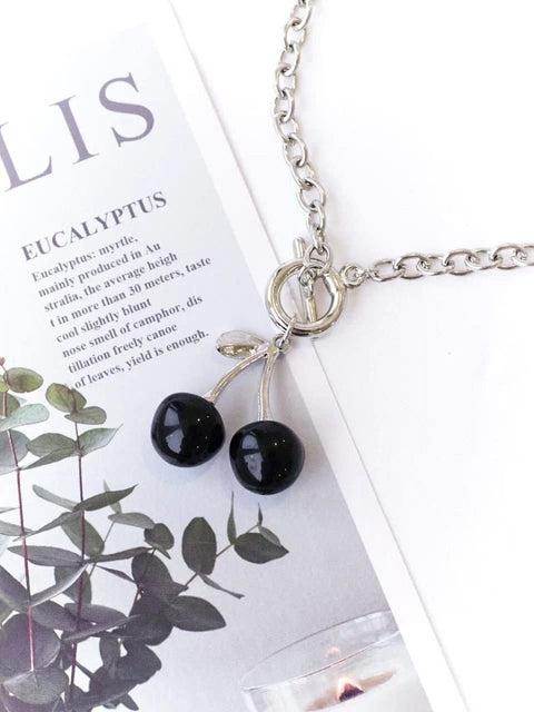 Black Cherry Volumetric Chain Buckle Lock Metallic Necklace - Froppin