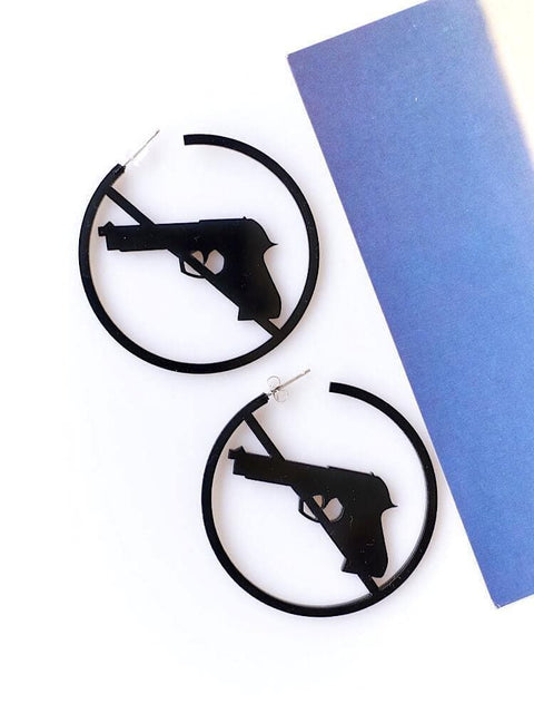 Black Weapon Gun Hoops Earrings - Froppin