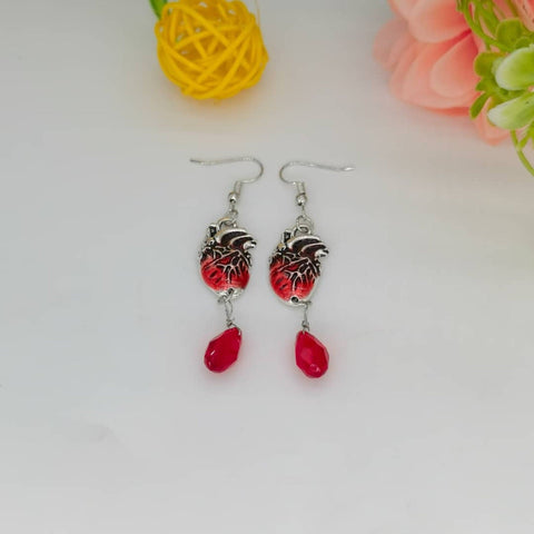Bloody Heart Earrings Anatomical Earrings, Silver Crystal Earrings Gothic Earrings Teardrop Earrings, Femme Fatale Blood Earrings Birthstone - Froppin